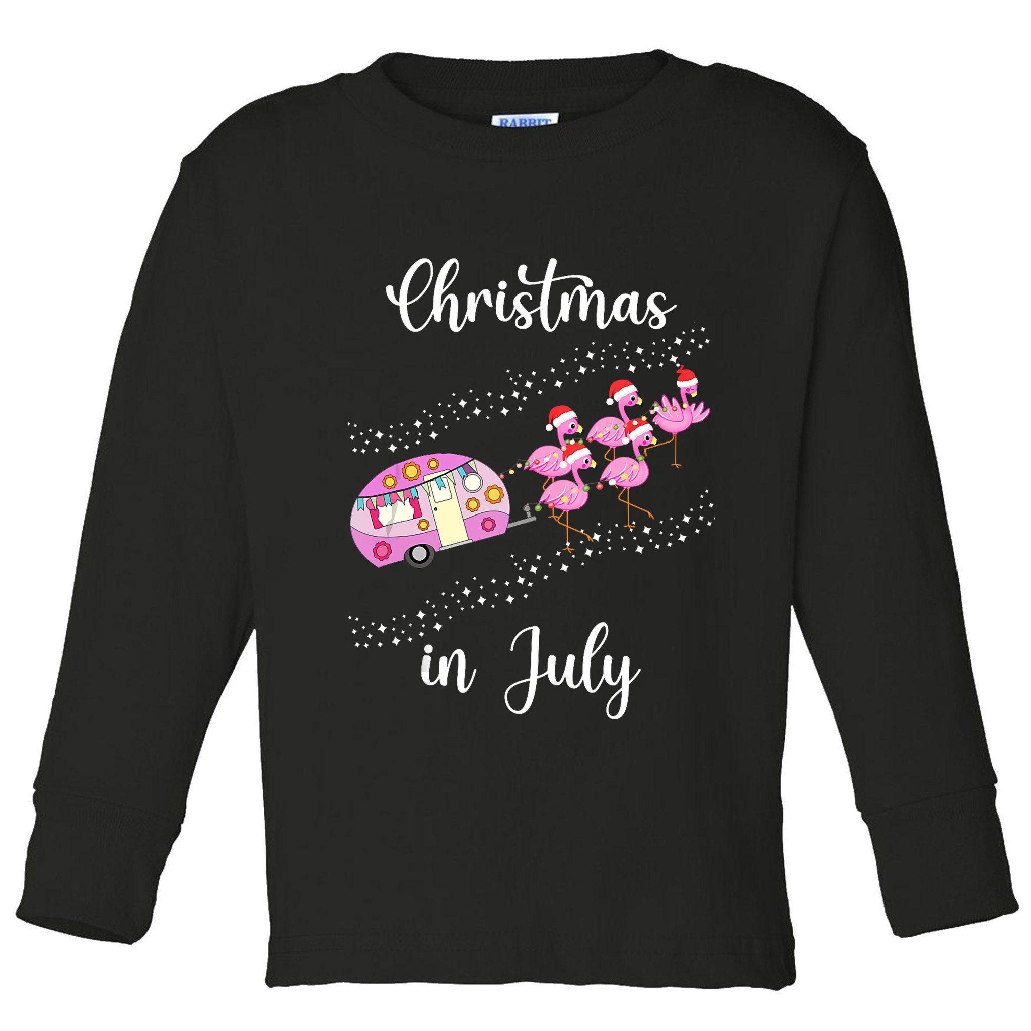 Funny Flamingo Retro Camping Car Christmas In July Tank Top Toddler Long Sleeve Shirt