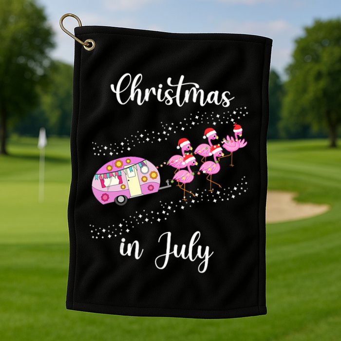 Funny Flamingo Retro Camping Car Christmas In July Tank Top Golf Towel