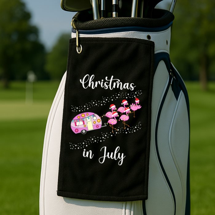 Funny Flamingo Retro Camping Car Christmas In July Tank Top Golf Towel