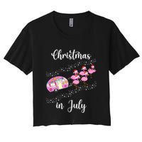 Funny Flamingo Retro Camping Car Christmas In July Tank Top Women's Crop Top Tee