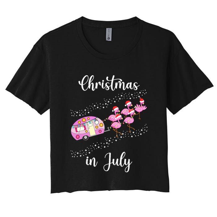 Funny Flamingo Retro Camping Car Christmas In July Tank Top Women's Crop Top Tee