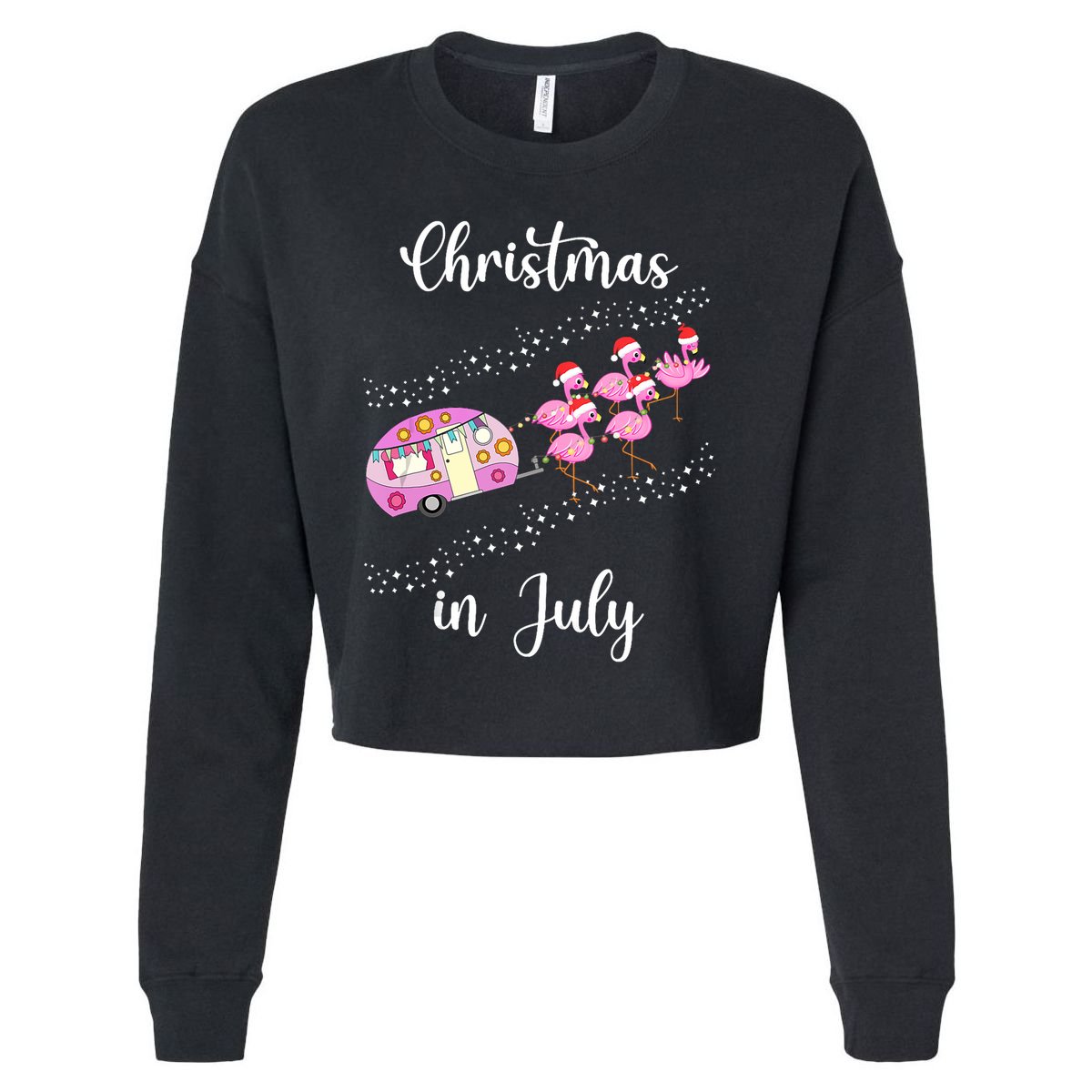 Funny Flamingo Retro Camping Car Christmas In July Tank Top Cropped Pullover Crew