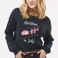 Funny Flamingo Retro Camping Car Christmas In July Tank Top Cropped Pullover Crew