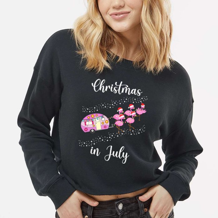 Funny Flamingo Retro Camping Car Christmas In July Tank Top Cropped Pullover Crew
