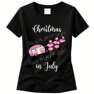 Funny Flamingo Retro Camping Car Christmas In July Tank Top Womens T-Shirt