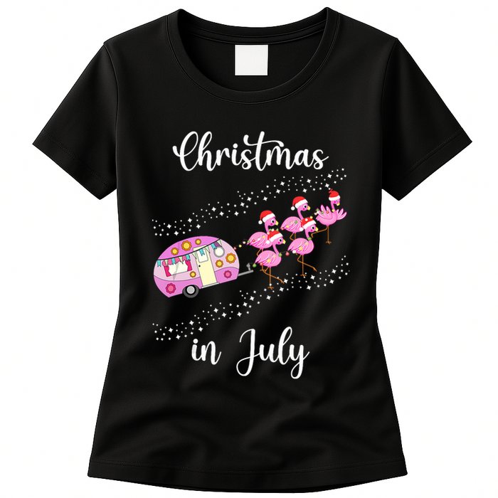 Funny Flamingo Retro Camping Car Christmas In July Tank Top Womens T-Shirt