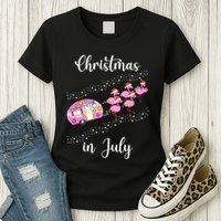 Funny Flamingo Retro Camping Car Christmas In July Tank Top Womens T-Shirt