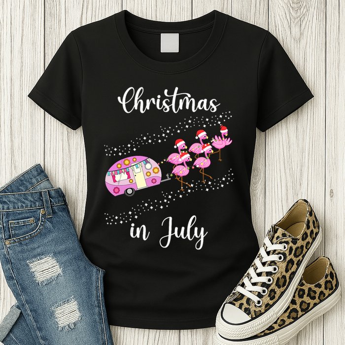 Funny Flamingo Retro Camping Car Christmas In July Tank Top Womens T-Shirt