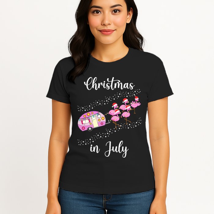 Funny Flamingo Retro Camping Car Christmas In July Tank Top Womens T-Shirt