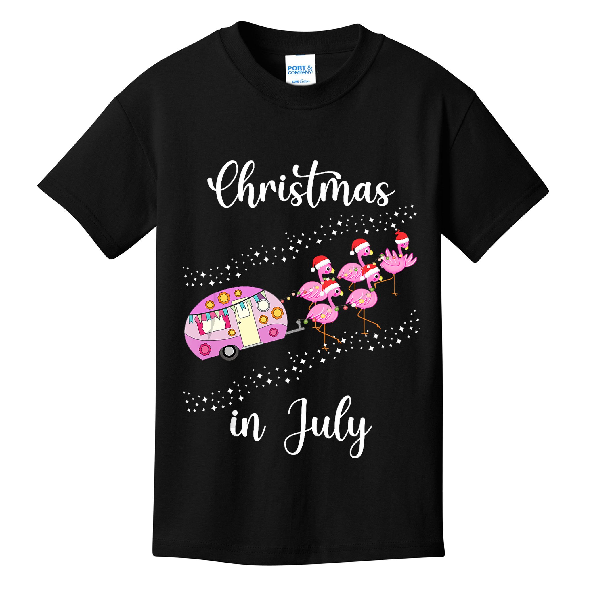 Funny Flamingo Retro Camping Car Christmas In July Tank Top Kids T-Shirt