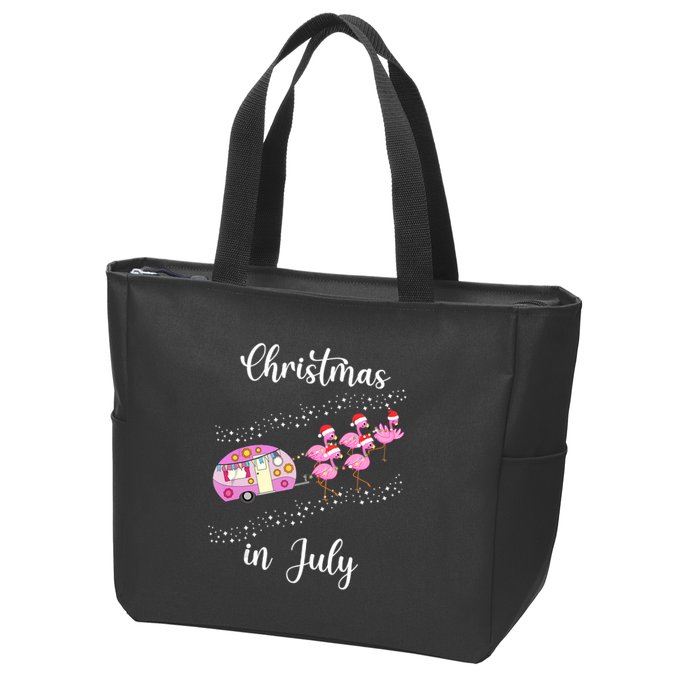 Funny Flamingo Retro Camping Car Christmas In July Tank Top Zip Tote Bag