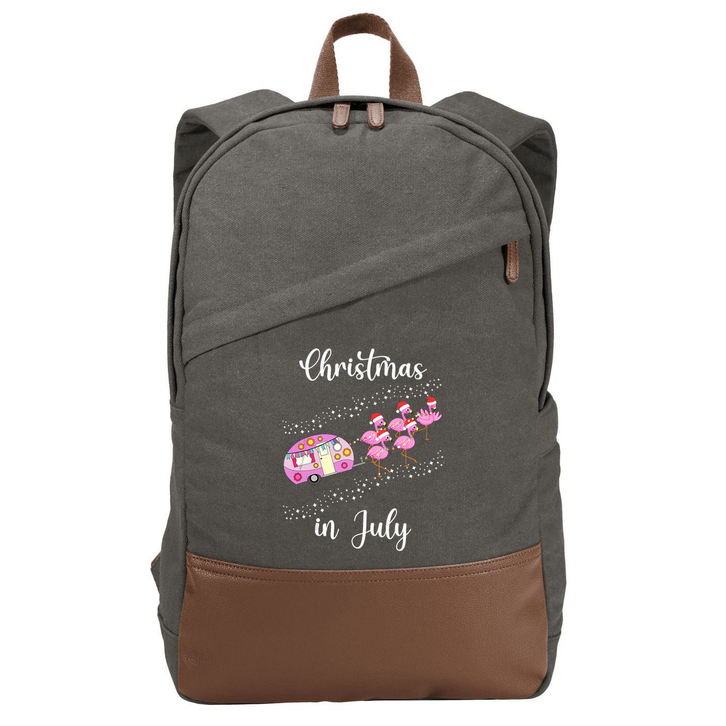 Funny Flamingo Retro Camping Car Christmas In July Tank Top Cotton Canvas Backpack