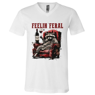 Feeling Feral Racoon V-Neck T-Shirt