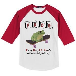 Frog Fully Rely On God's Indifference To My Suffering Kids Colorblock Raglan Jersey