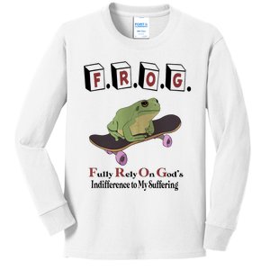 Frog Fully Rely On God's Indifference To My Suffering Kids Long Sleeve Shirt