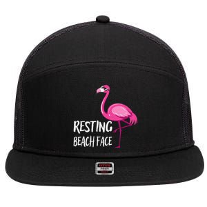 Funny Flamingo Resting Beach Face 7 Panel Mesh Trucker Snapback Hat