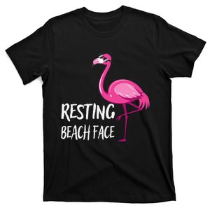 Funny Flamingo Resting Beach Face T-Shirt