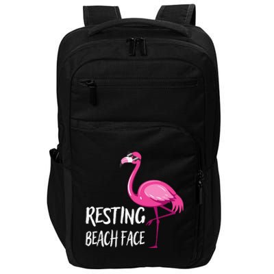 Funny Flamingo Resting Beach Face Impact Tech Backpack