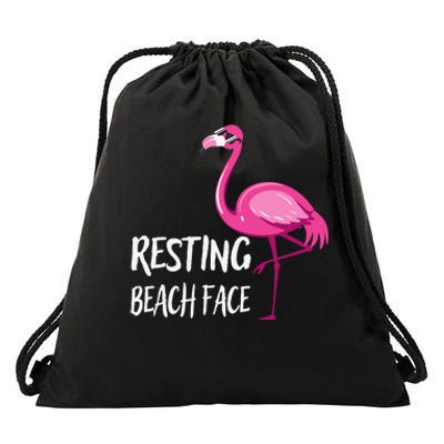 Funny Flamingo Resting Beach Face Drawstring Bag