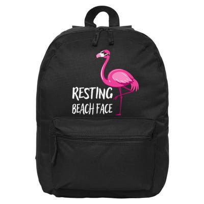 Funny Flamingo Resting Beach Face 16 in Basic Backpack