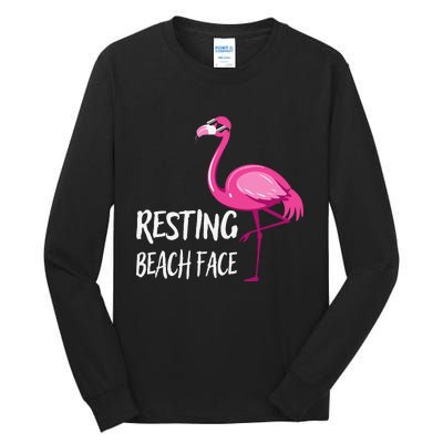 Funny Flamingo Resting Beach Face Tall Long Sleeve T-Shirt