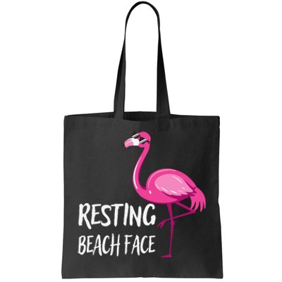 Funny Flamingo Resting Beach Face Tote Bag