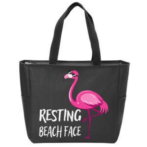 Funny Flamingo Resting Beach Face Zip Tote Bag