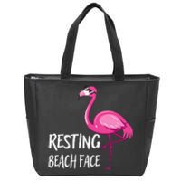 Funny Flamingo Resting Beach Face Zip Tote Bag