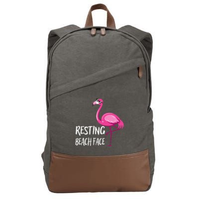 Funny Flamingo Resting Beach Face Cotton Canvas Backpack