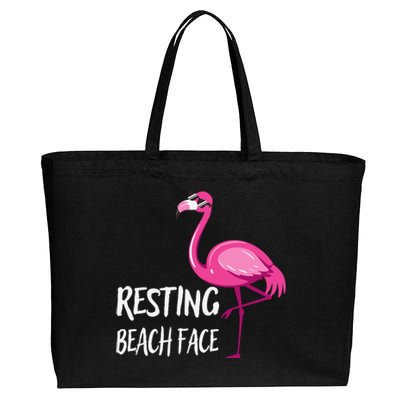 Funny Flamingo Resting Beach Face Cotton Canvas Jumbo Tote