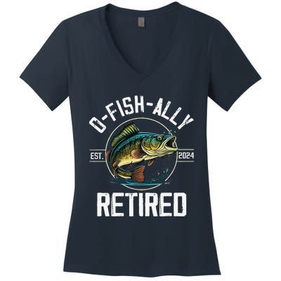 Fisherman Fishing Retirement Gift Ofishally Retired 2024 Women's V-Neck T-Shirt