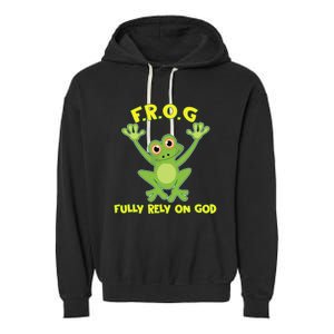 Frog Fully Rely On God Long Sleeve Christianity Gift Garment-Dyed Fleece Hoodie