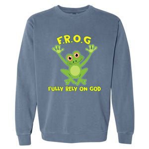 Frog Fully Rely On God Long Sleeve Christianity Gift Garment-Dyed Sweatshirt