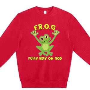 Frog Fully Rely On God Long Sleeve Christianity Gift Premium Crewneck Sweatshirt