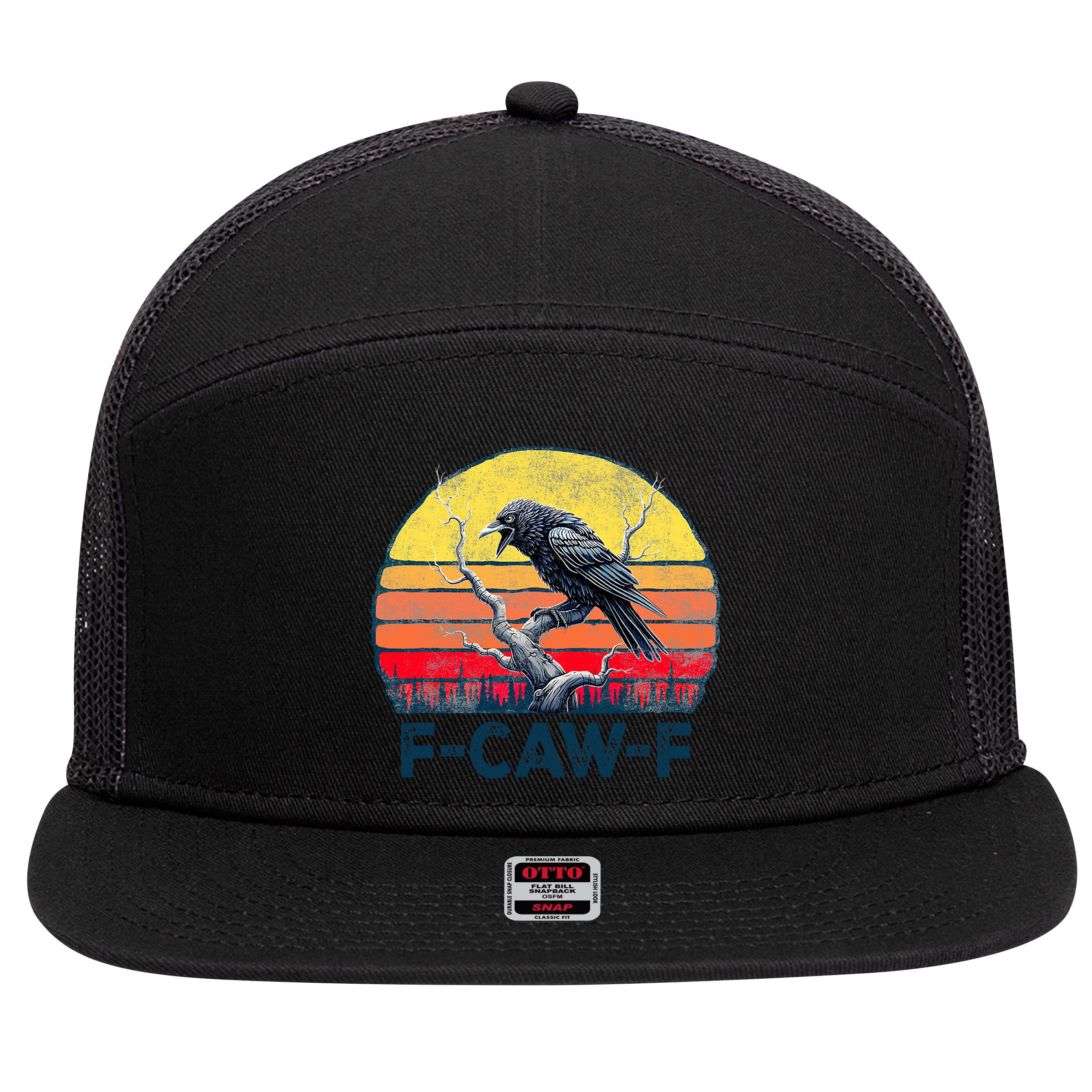 F-Caw-F Funny Raven Crow Vintage Gothic Bird Pun 7 Panel Mesh Trucker Snapback Hat