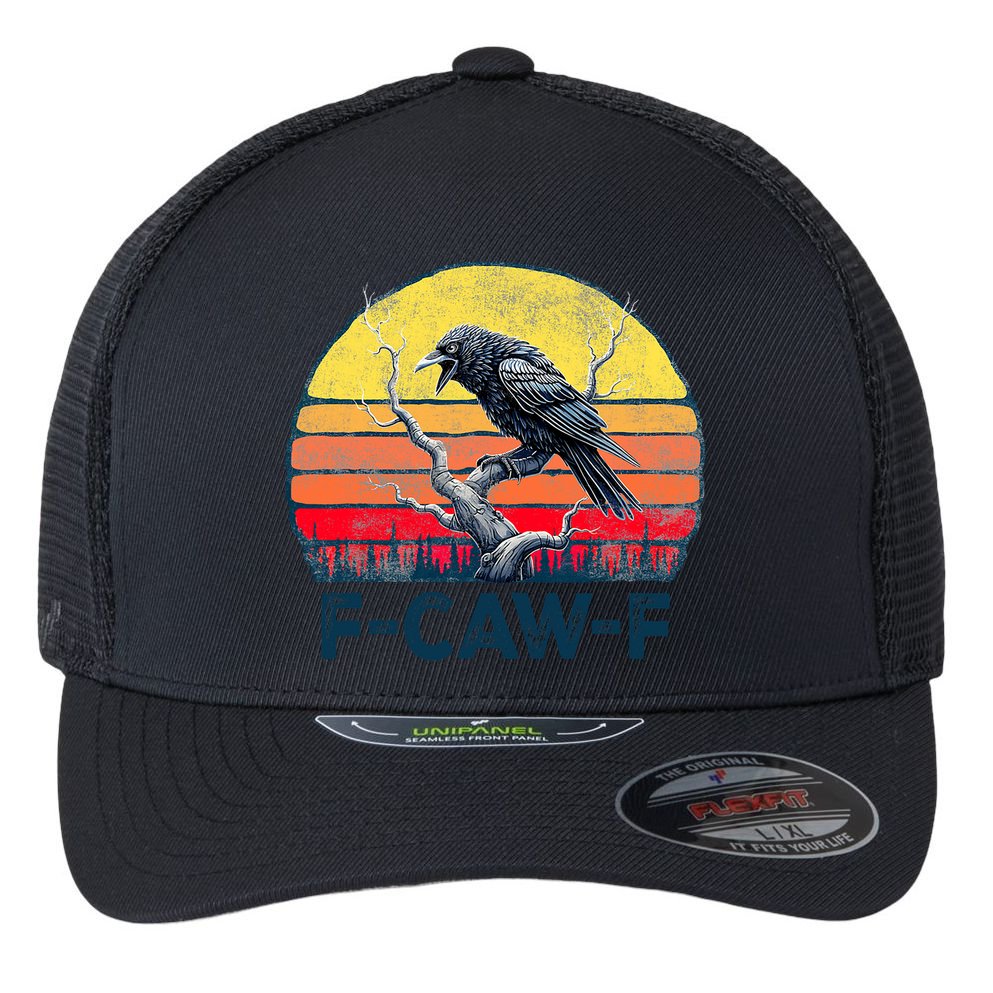 F-Caw-F Funny Raven Crow Vintage Gothic Bird Pun Flexfit Unipanel Trucker Cap