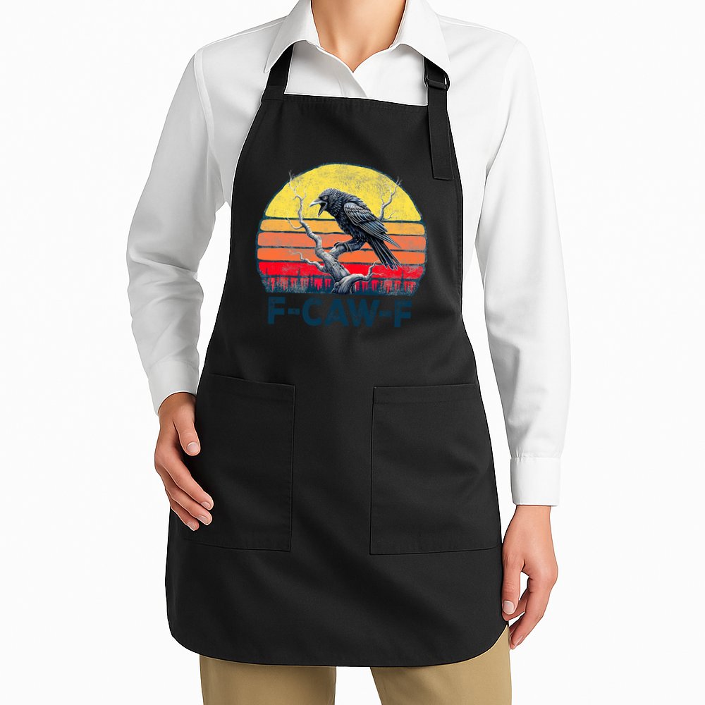 F-Caw-F Funny Raven Crow Vintage Gothic Bird Pun Apron