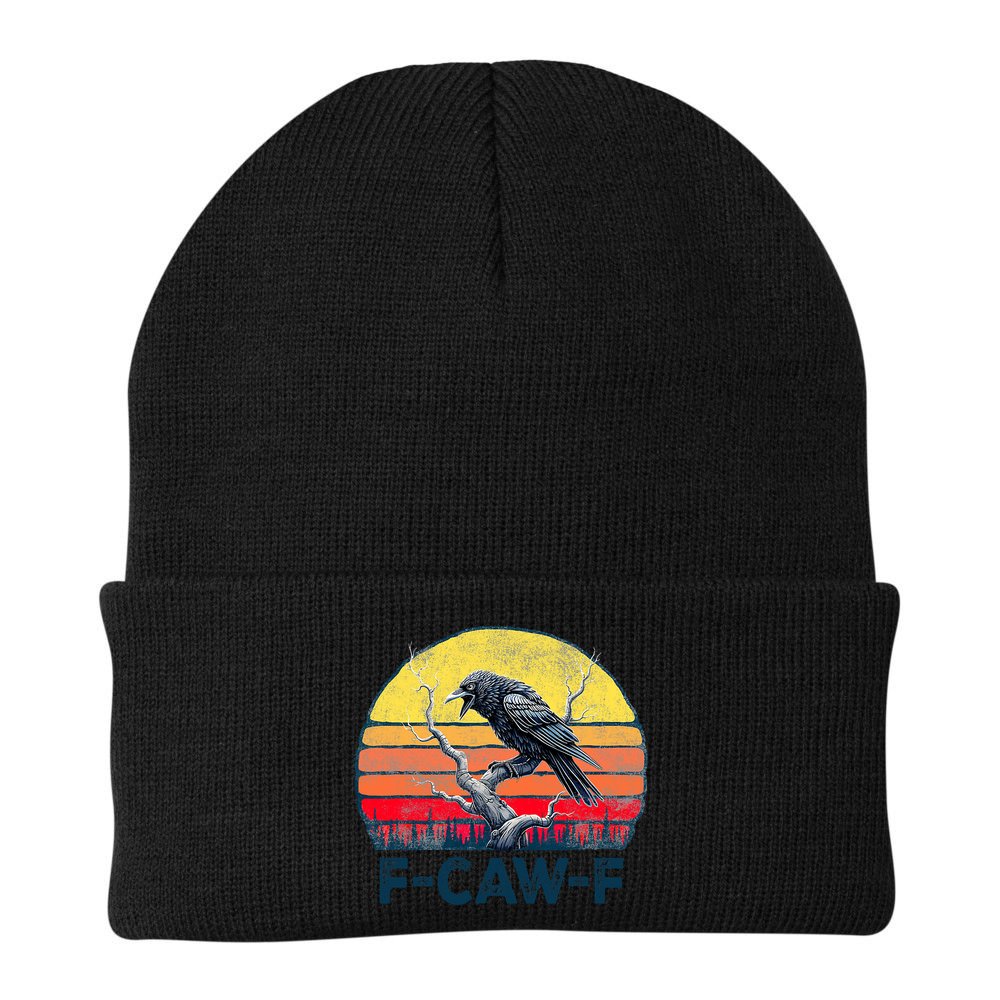 F-Caw-F Funny Raven Crow Vintage Gothic Bird Pun Beanie