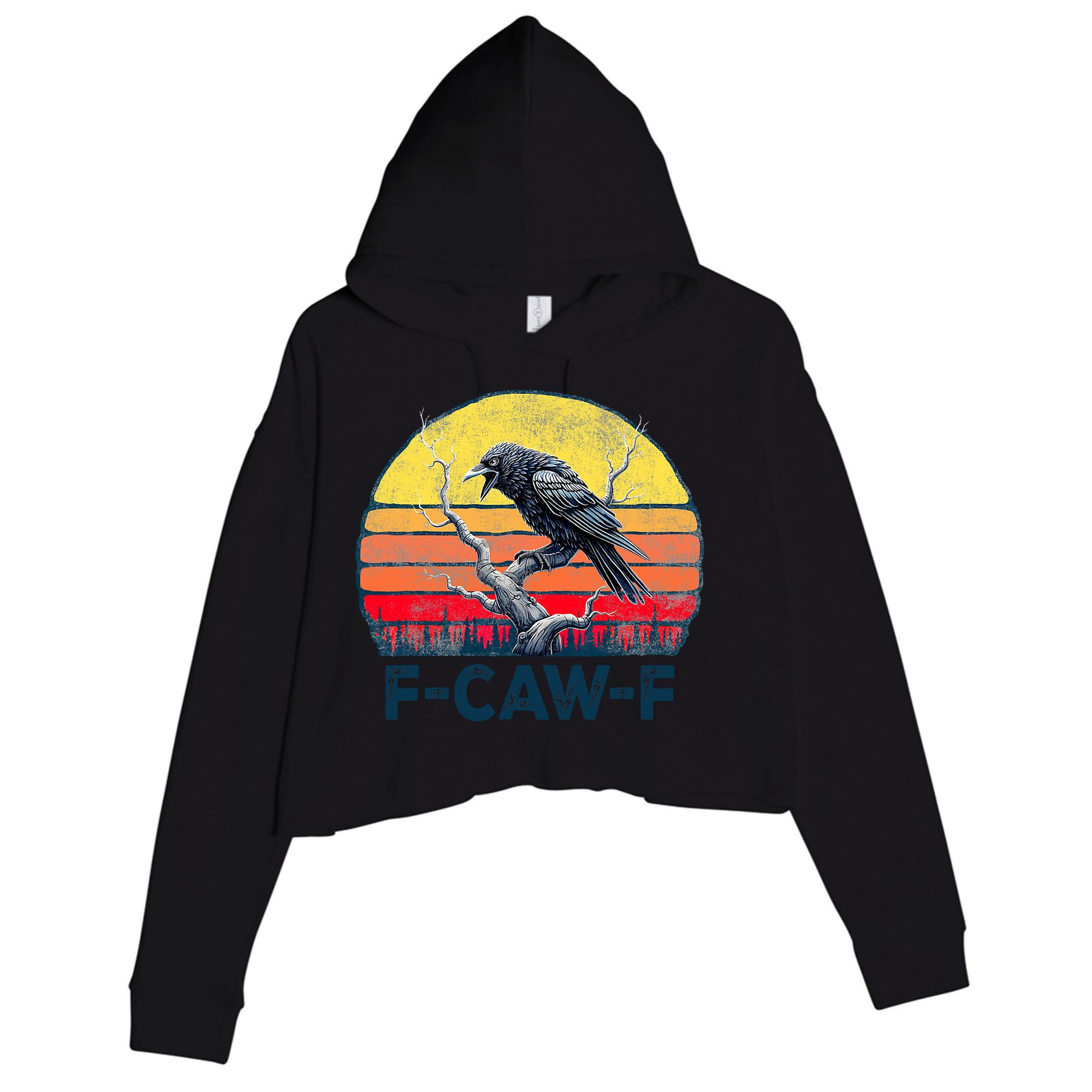 F-Caw-F Funny Raven Crow Vintage Gothic Bird Pun Crop Fleece Hoodie