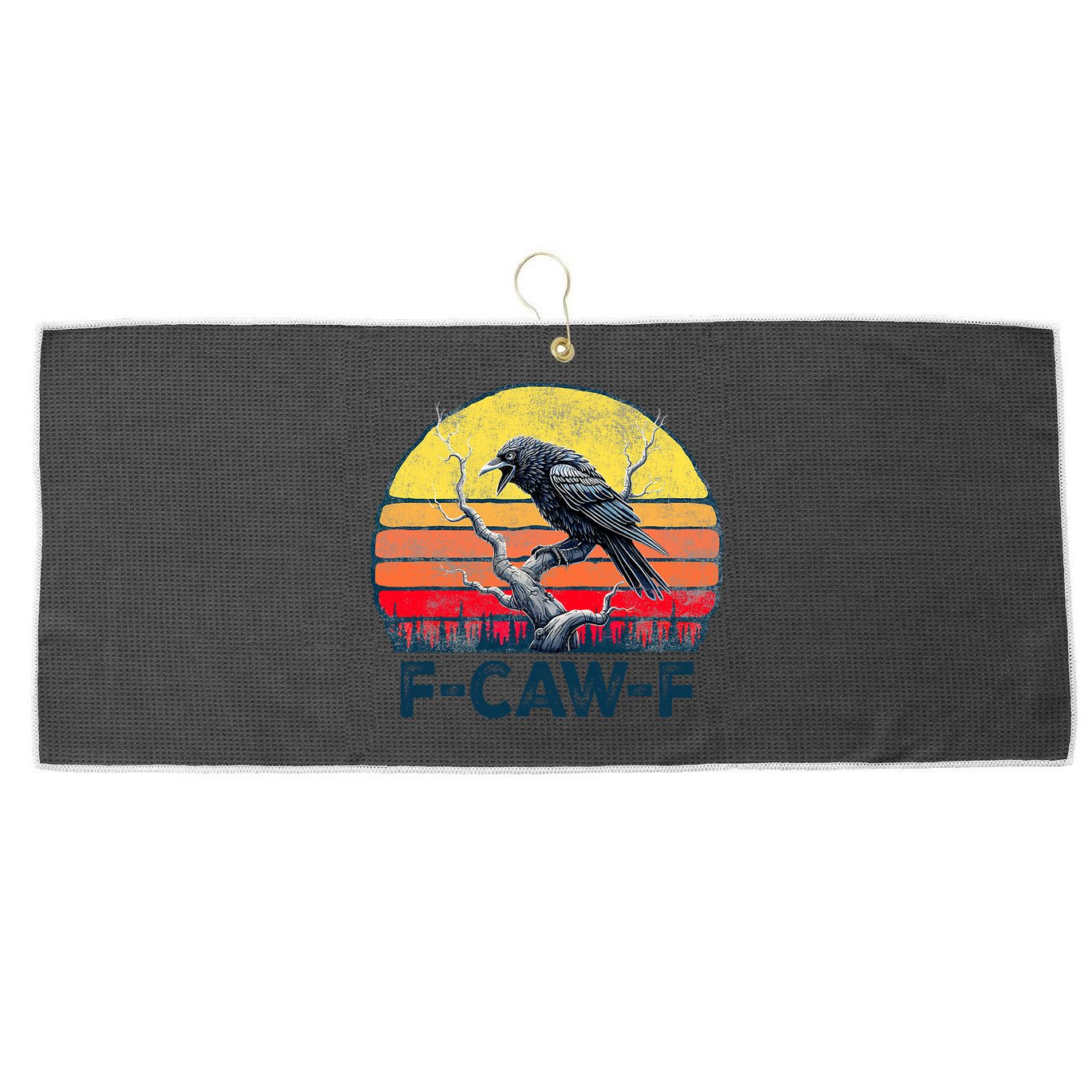 F-Caw-F Funny Raven Crow Vintage Gothic Bird Pun Large Microfiber Waffle Golf Towel