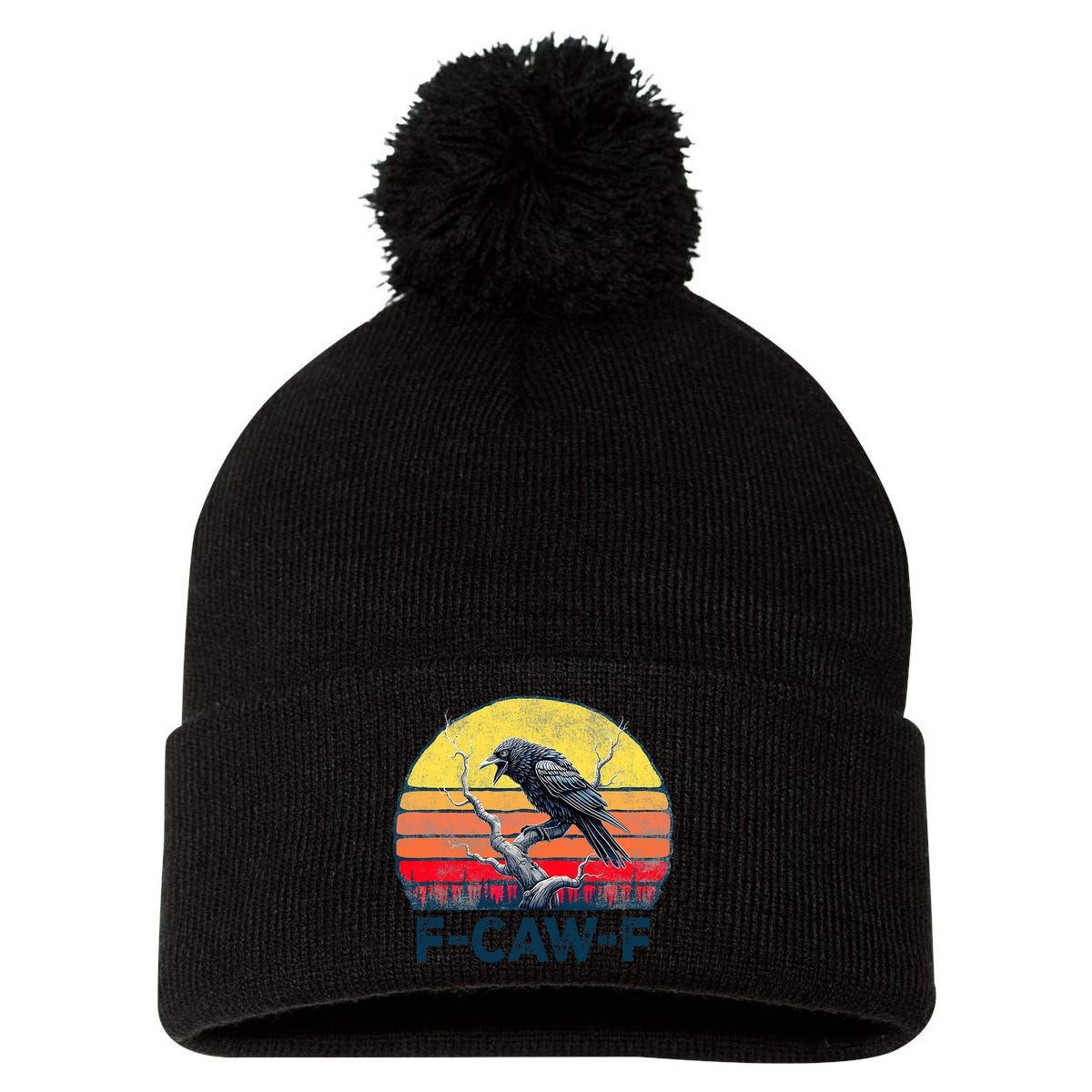 F-Caw-F Funny Raven Crow Vintage Gothic Bird Pun Pom Pom 12in Knit Beanie