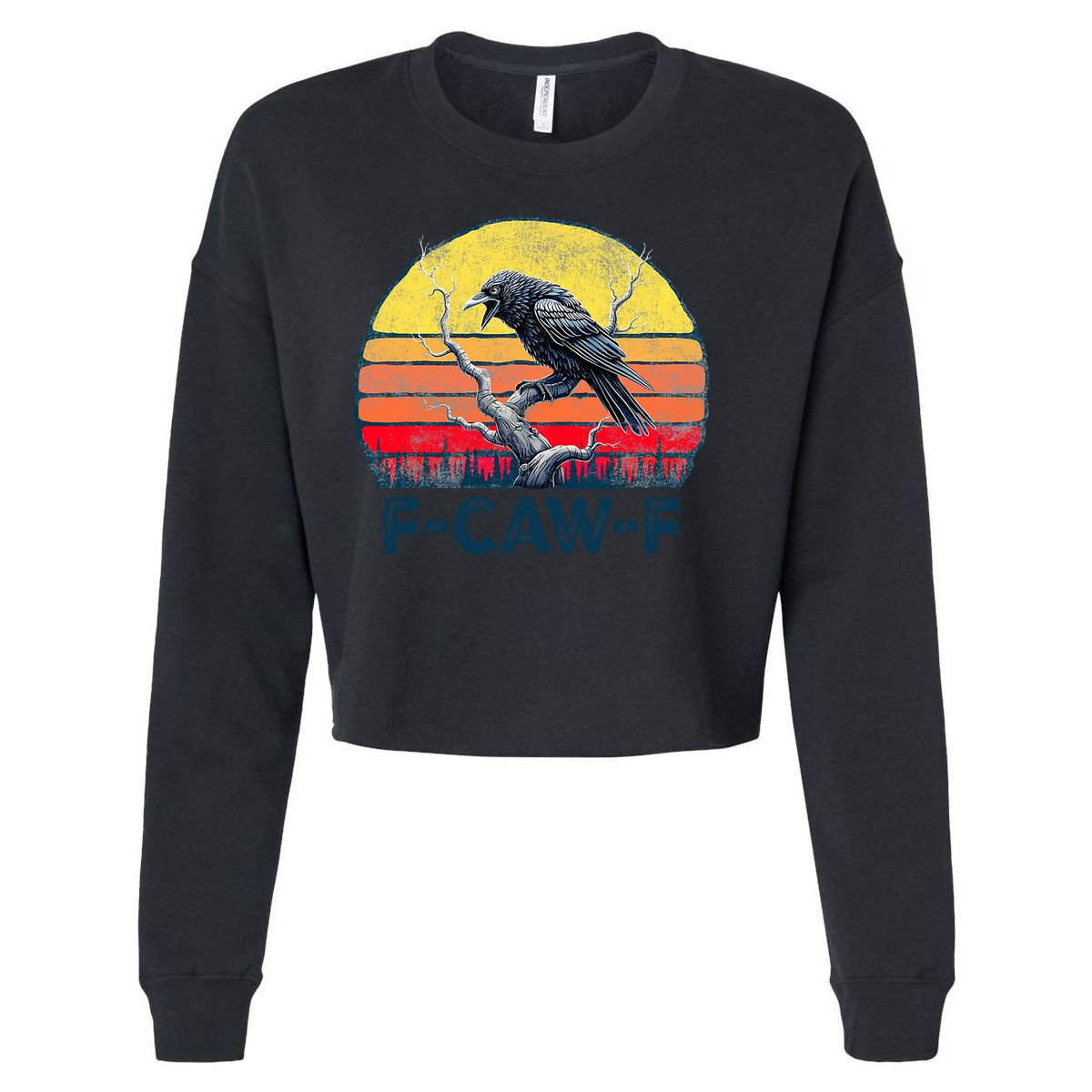 F-Caw-F Funny Raven Crow Vintage Gothic Bird Pun Cropped Pullover Crew