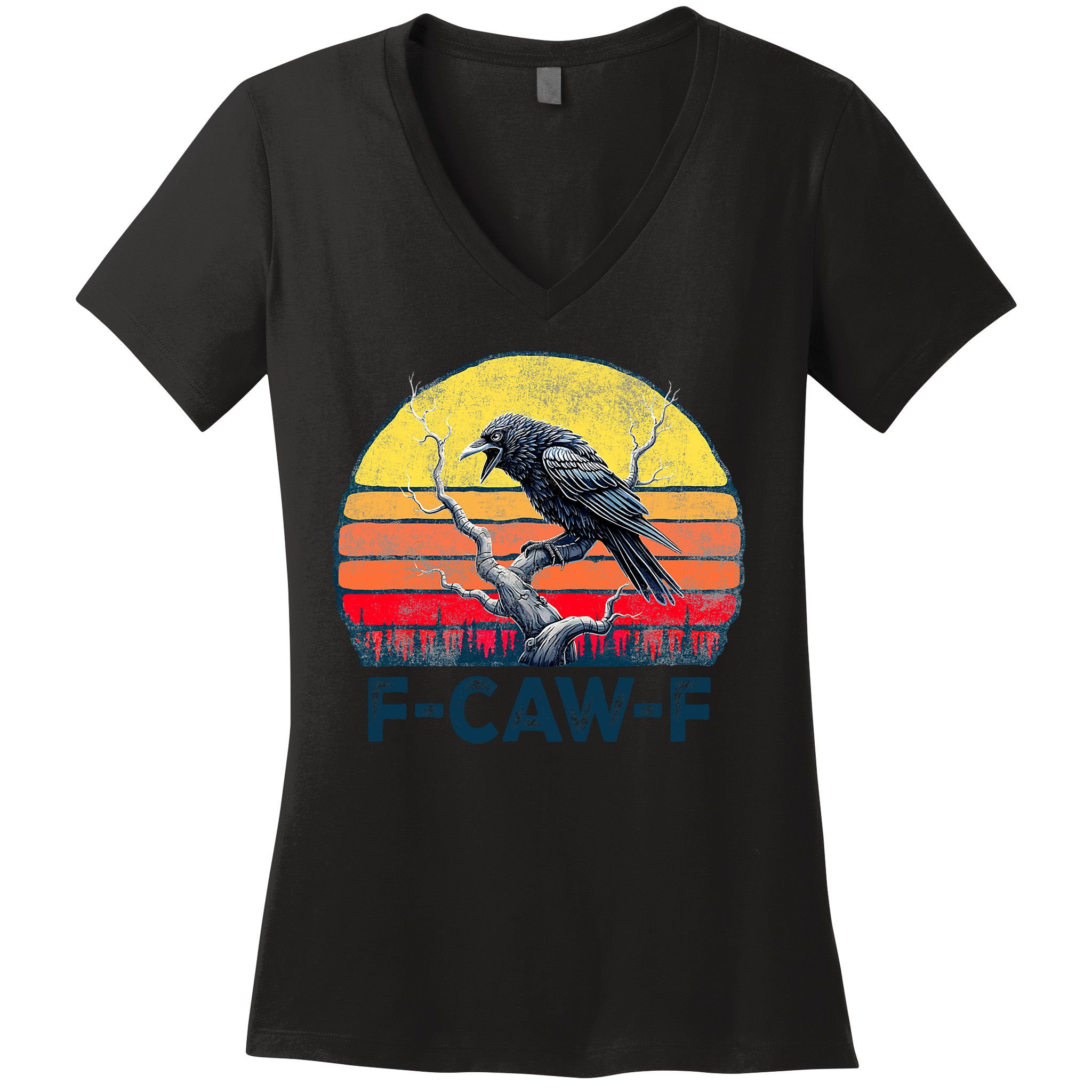 F-Caw-F Funny Raven Crow Vintage Gothic Bird Pun Women's V-Neck T-Shirt
