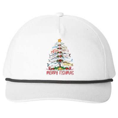 Fish Fishing Rod Christmas Tree Fisher Merry Fishmas Gift Snapback Five-Panel Rope Hat