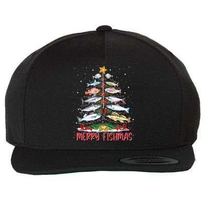 Fish Fishing Rod Christmas Tree Fisher Merry Fishmas Gift Wool Snapback Cap