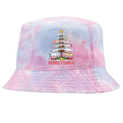 Fish Fishing Rod Christmas Tree Fisher Merry Fishmas Gift Tie-Dyed Bucket Hat