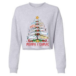 Fish Fishing Rod Christmas Tree Fisher Merry Fishmas Gift Cropped Pullover Crew