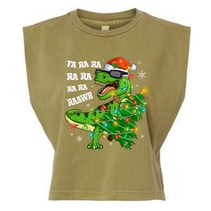 Funny Fa Ra Ra Ra Rawr T Rex Christmas Tree Lights Xmas Pjs Gift Garment-Dyed Women's Muscle Tee