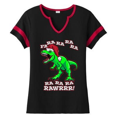 Funny Fa Ra Rawr Christmas Holiday Trex Santa Dinosaur Gift Ladies Halftime Notch Neck Tee