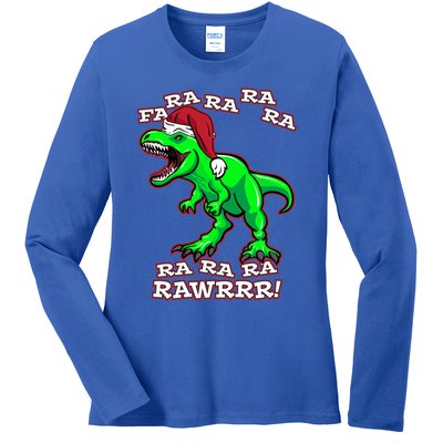 Funny Fa Ra Rawr Christmas Holiday Trex Santa Dinosaur Gift Ladies Long Sleeve Shirt